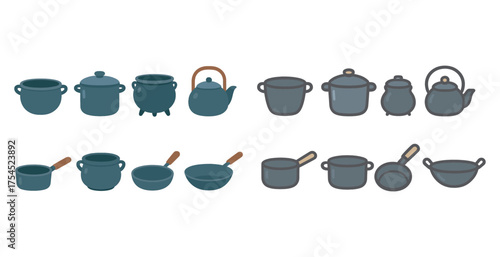 Cookware solid icons set – kitchen, flat, culinary and cooking tools