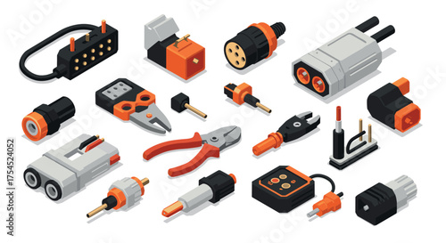 Isometric electrical components collection for technology and innovation design