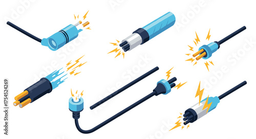 Isometric technology cables with lightning effect connections and endpoints