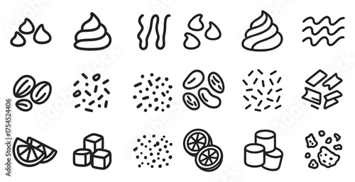 Food ingredient outline icons set – linear, simple, culinary symbols and graphics