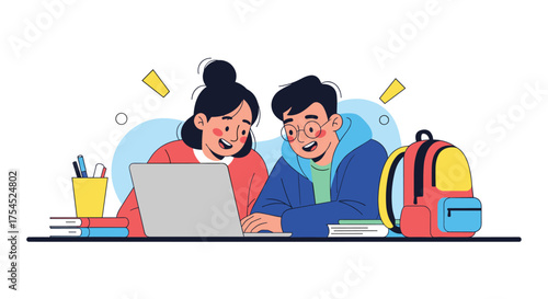 Children working together on a laptop and learning new things.