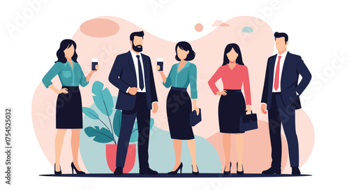 A diverse group of professionals enjoying a coffee break.