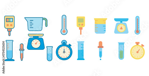 Science laboratory outline icons set – flat, experimental equipment symbols