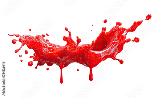 Isolated dynamic shot of a vibrant red liquid splash, creating a symmetrical artistic formation