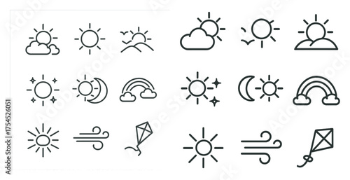 Weather linear icons set – climate, forecast, outline symbols for meteorology