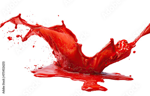 Dynamic depiction of a bright red liquid erupting and splashing against a stark black background
