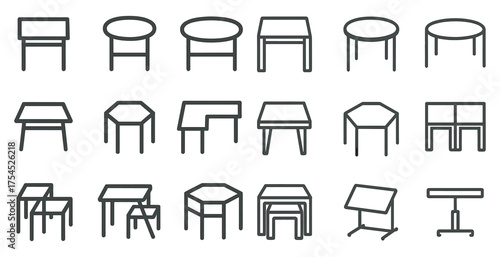 Furniture outline icons set – linear, furnishing, home decor symbols