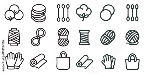 Textile and craft line icons set – outline, sewing, knitting supply symbols