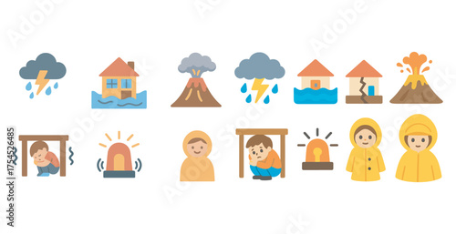 Natural disaster preparedness icons set – flat, filled, emergency and safety symbols