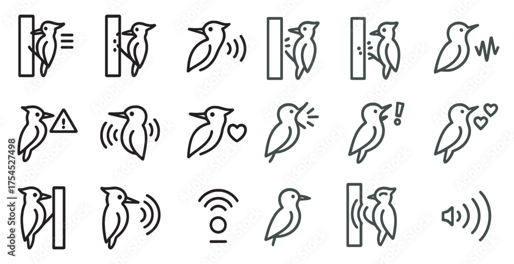 Naklejka premium Birdwatching icons set in outline style – nature, wildlife, ornithology symbols