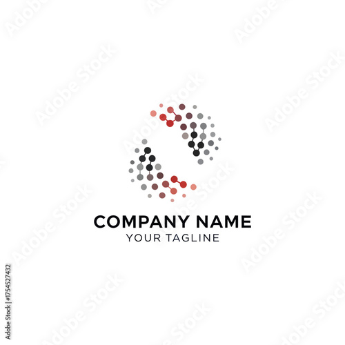 Abstract logo design featuring interconnected dots forming a circular shape.