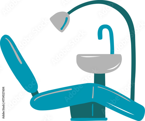 Vector of Dental chair. icon of dental chair. illustration of Dental medical chair equipment. Dental chair and accessories semi flat color vector object. Full sized item on white. Equipment for dental