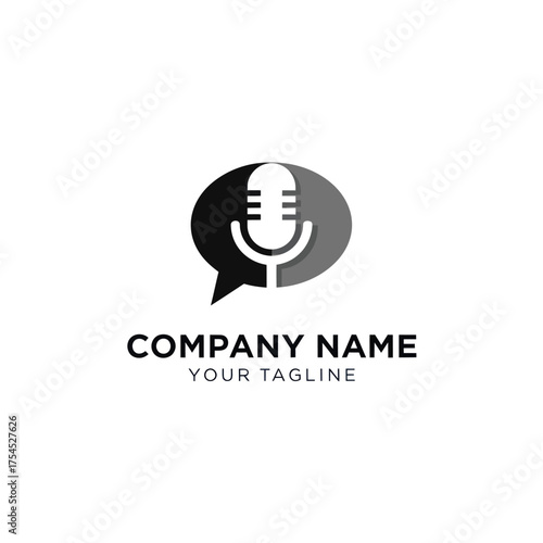 Podcast Microphone in Speech Bubble - A Modern Logo for Audio Content Creators.