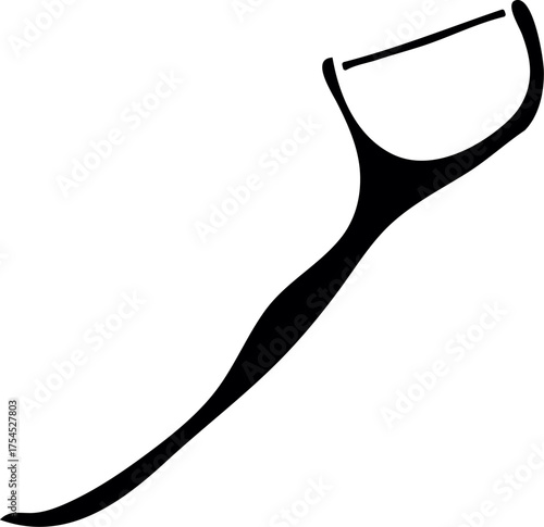 Silhouette Vector of single dental floss pick. Solid black dental floss,  Dental hygiene, Floss toothpick. Vector of Dental floss illustration on white background