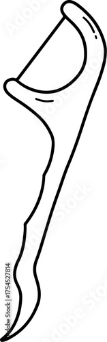 Outline of single dental floss pick. Line art vector of dental floss,  Dental hygiene, Floss toothpick. Icon of Dental floss vector illustration. 