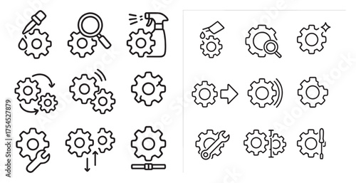 Maintenance and repair line icons set – linear, tools, equipment symbols