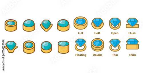 Gem jewel line icons set – outline, elegant, gemstone and jewelry symbols