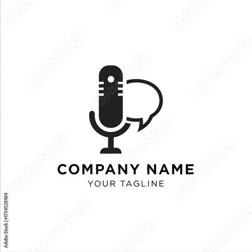 Modern Microphone and Speech Bubble Logo Design.