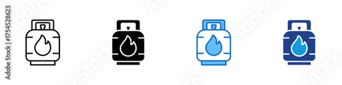 Gas Cylinder Multiple Style Icon Design Vector - Gas tank representing fuel energy storage, often used for heating, cooking, or industrial applications