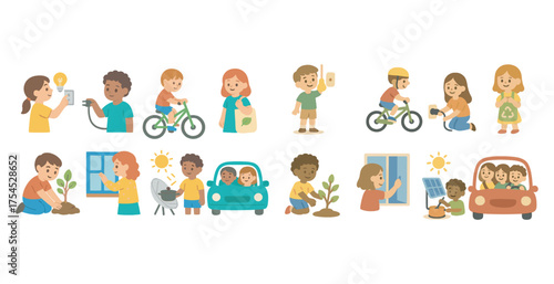 Eco-friendly outline icons set – conservation, sustainable lifestyle, green symbols