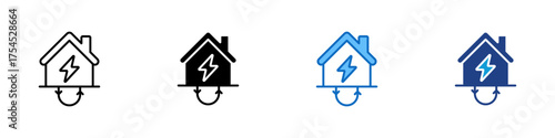 Home Energy Multiple Style Icon Design Vector - Smart home using electricity efficiently with renewable or self-sufficient energy systems