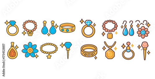 Jewelry and accessories outline icons set – elegant line, chic fashion symbols