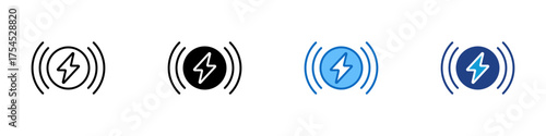 Wireless Energy Multiple Style Icon Design Vector - Signal waves around power symbol showing wireless energy transfer or electromagnetic charging system