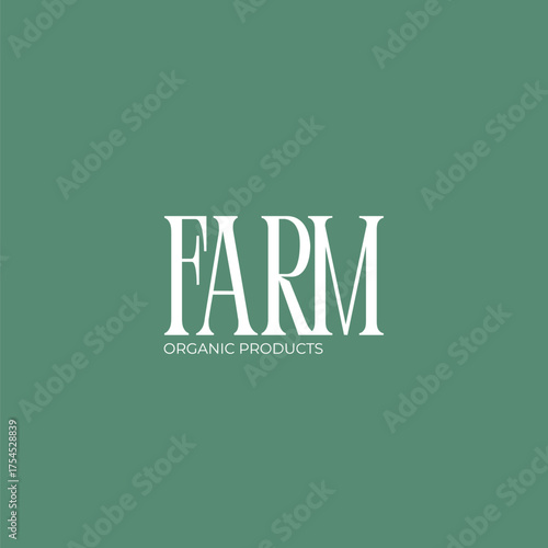 Elegant FARM logo design showcases commitment to pure organic products, perfect for natural brands seeking sophisticated visual identity.
