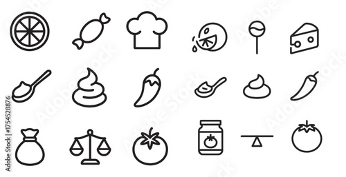 Culinary line icons set – outline, linear, cooking and kitchen symbols