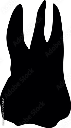 Silhouette of human molar tooth. Solid black illustration of a human molar tooth. Silhouette of a Healthy Molar Tooth for Dental and Medical Concepts