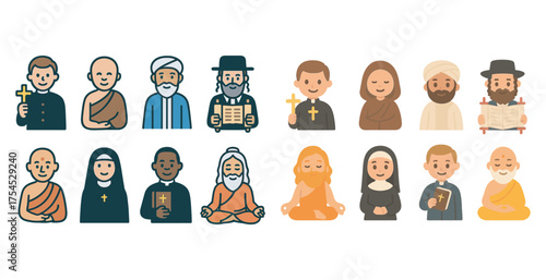 Religion and spirituality filled icons set – 3d, faith, belief symbols pack