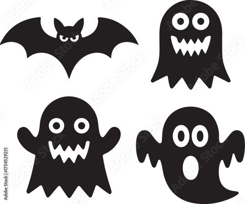 Spooky Halloween Bat and Ghost Silhouettes for Decorations