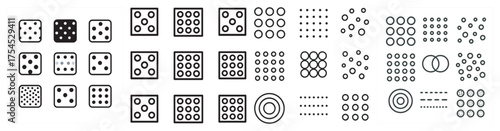 Dice and game icons set – outline, linear, tabletop and gaming design elements