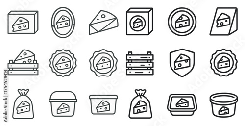 Cheese and dairy outline icons set – linear, flat, food and culinary symbols