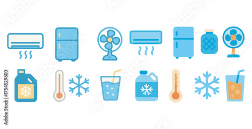 Cooling and appliance flat icons set – simple, filled, home and kitchen essentials