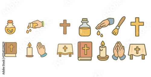 Religious flat icons set – spiritual, faith, worship symbols for design projects
