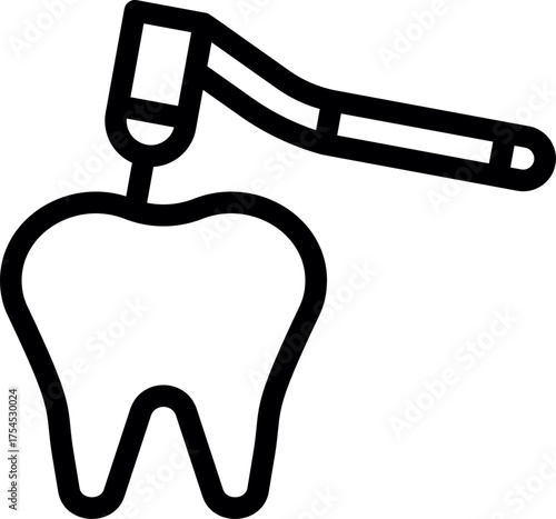 Line art vector of Tooth drilling. Outline of Tooth Drilling. Drilling Tooth Icon. Dental Tooth Drilling icon. dental drill tooth line icon. 