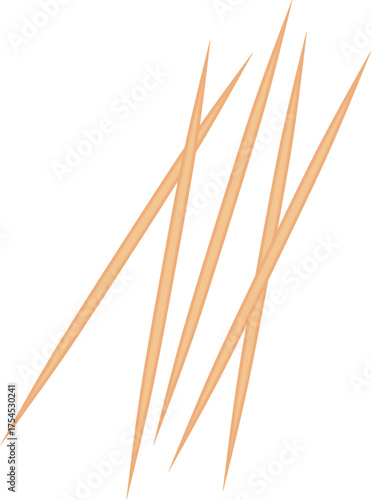 Wooden Tooth picks. Set of wooden toothpicks vector illustration. Cartoon icon of sharp wood sticks for dental hygiene and oral care. Concept for cleaning teeth, appetizer or cocktail picks.