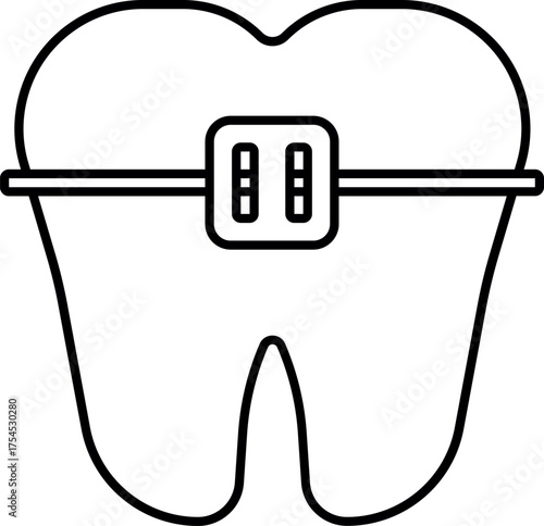 Vector of Single Tooth with brace. dental care icon. brace tooth outline. Line art vector of tooth with braces dental orthodontic treatment. tooth with braces ideal for dental clinics. 