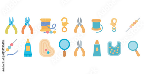 Craft tools flat icons set – diy, hobby, arts and crafts essentials collection