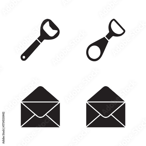 Mail Opener Stationery Kit Solid Icons Set