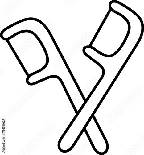 Two dental floss toothpick. Two Dental Floss Line Icon. Two dental floss stick. 