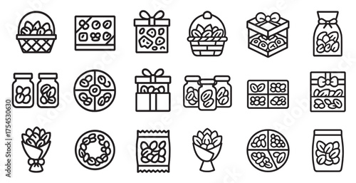 Sweets and candy outline icons set – linear, flat, dessert and confectionery symbols