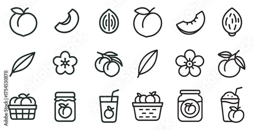 Fruit and nature outline icons set – linear, garden, organic symbols