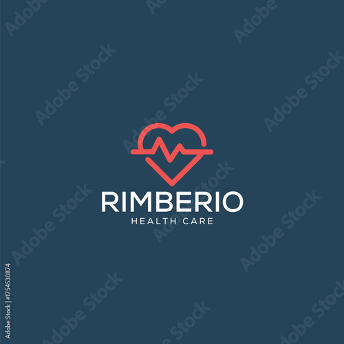 Modern healthcare logo featuring a vibrant red heart with a subtle electrocardiogram line, embodying health and wellness for a professional brand.