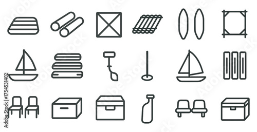 Sailing and adventure line icons set – outline, nautical, marine travel symbols