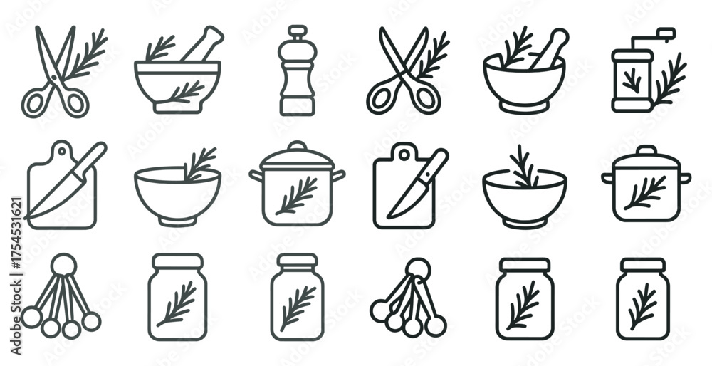 Obraz premium Culinary cooking line icons set – kitchen, food, preparation symbols and tools