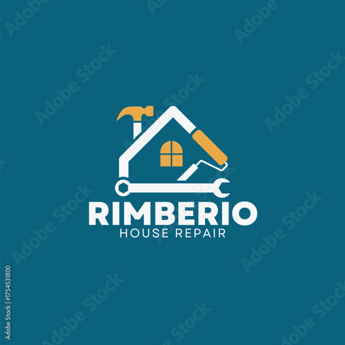 Professional house repair logo design with house tools and modern typography for construction services