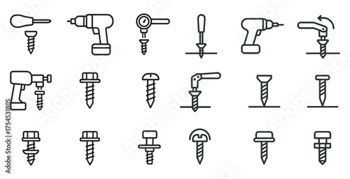 Construction tools outline icons set – hardware, building, and diy symbols