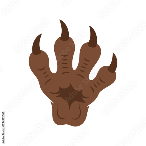 Brown monster paw print with sharp claws isolated on white for fantasy and horror themes vector